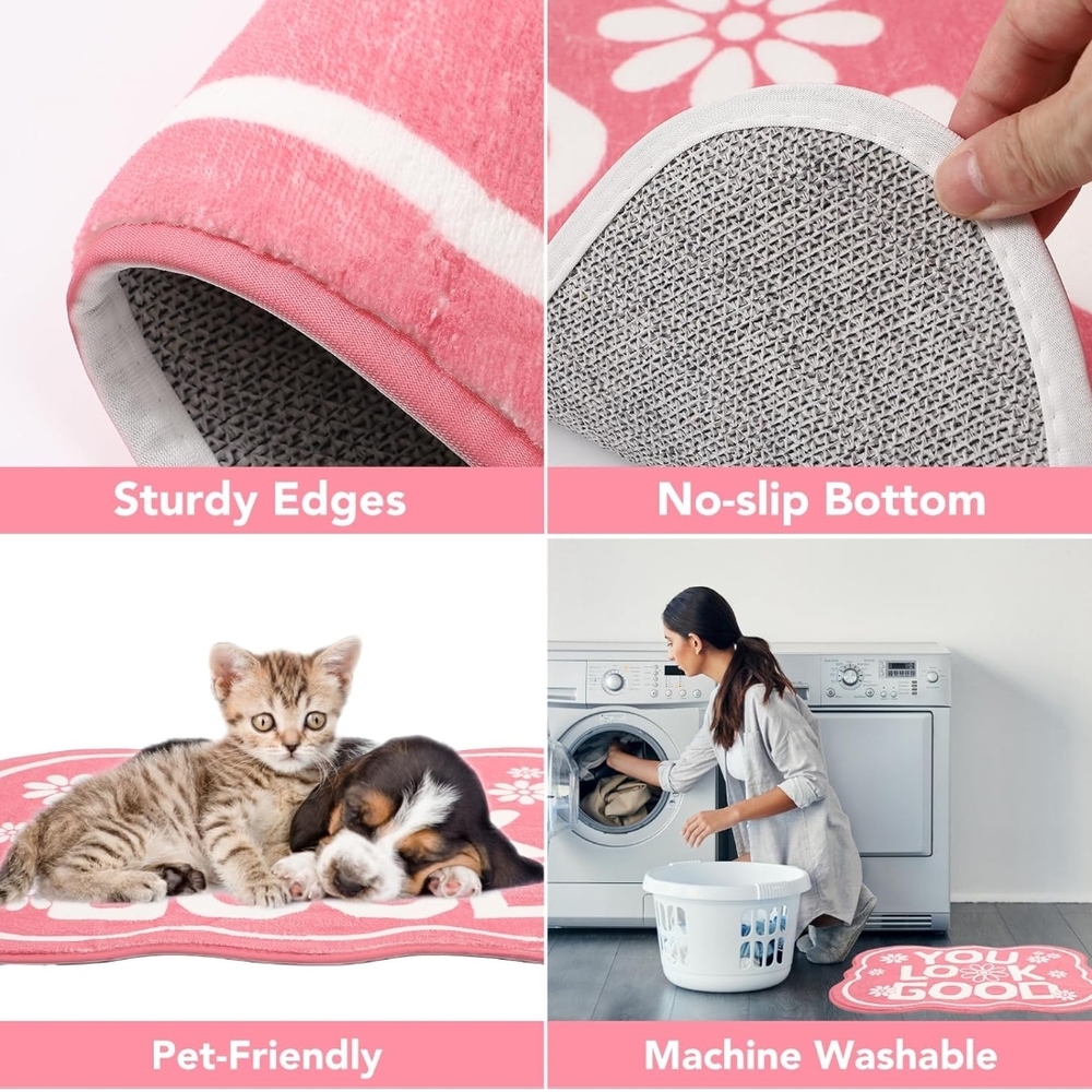 Pink Bathroom Rug Set - 'You Look Good' Design - Picture 6 of 8
